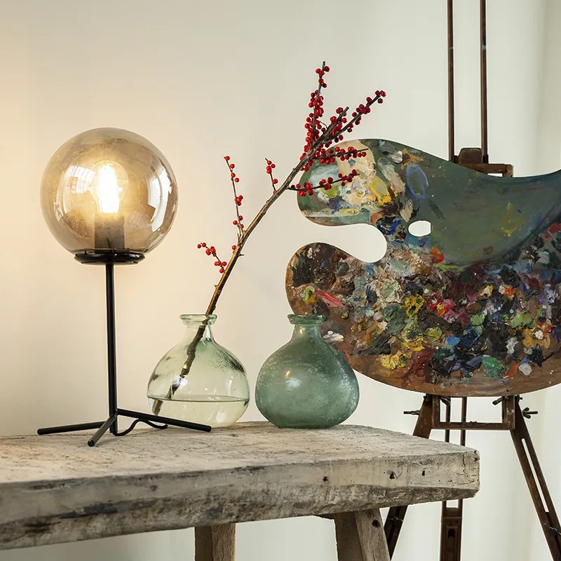 Арт Деко настолна лампа черна с опушено стъкло 45,5 см - Pallon