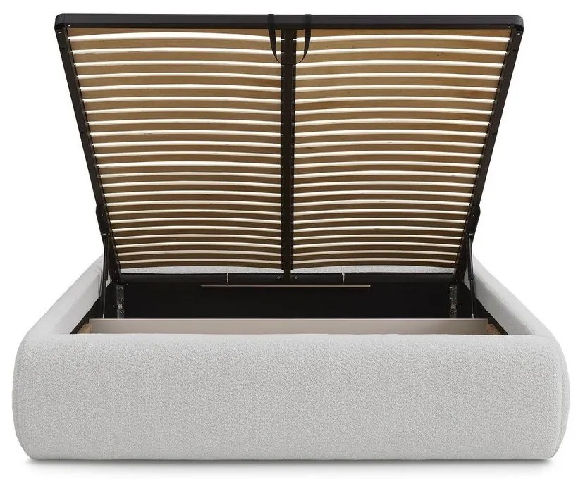 Светлосиво тапицирано двойно легло без табла с място за съхранение и включена подматрачна рамка 160x200 cm Inera – Bobochic Paris