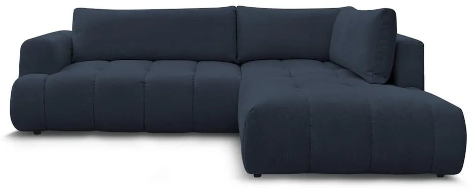 Тъмносин сгъваем/с място за съхранение ъглов диван (десен ъгъл/L форма) Fuji – Bobochic Paris