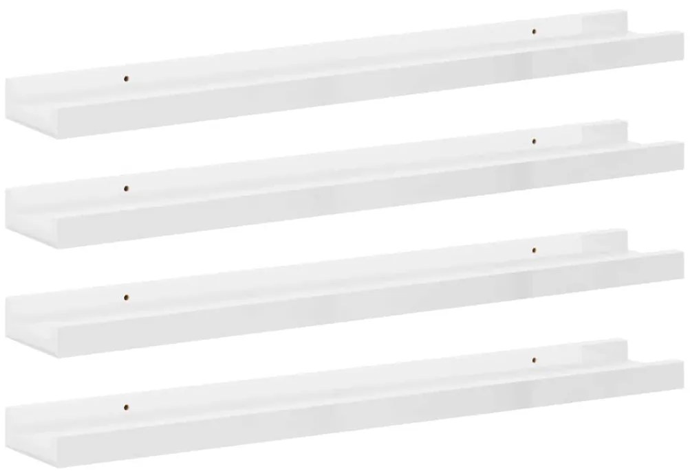 326654 vidaXL Стенни рафтове, 4 бр, бял гланц, 60x9x3 см