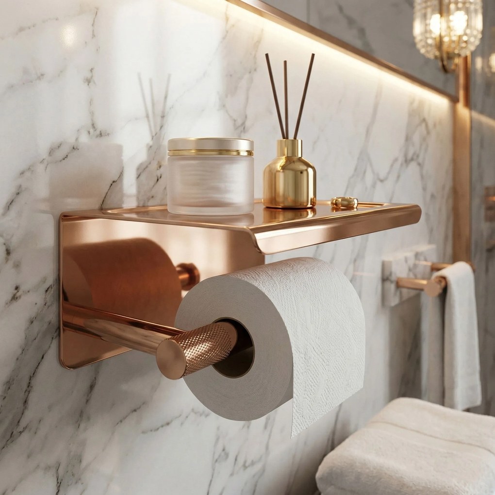 Държач за тоалетна хартия с етажерка 6613 Modern Copper