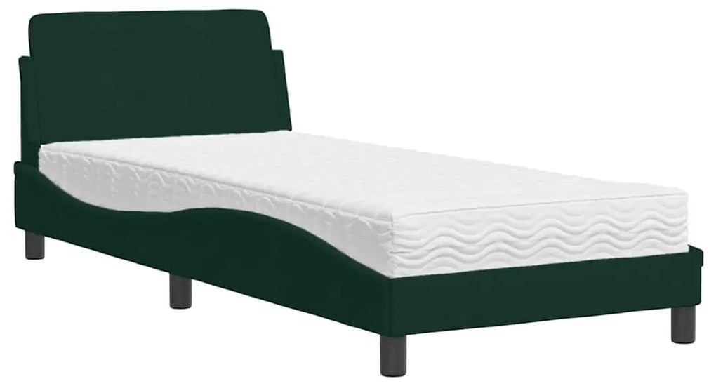 3208334 vidaXL Легло с матрак Dover, тъмнозелено, 90x200 см, кадифе