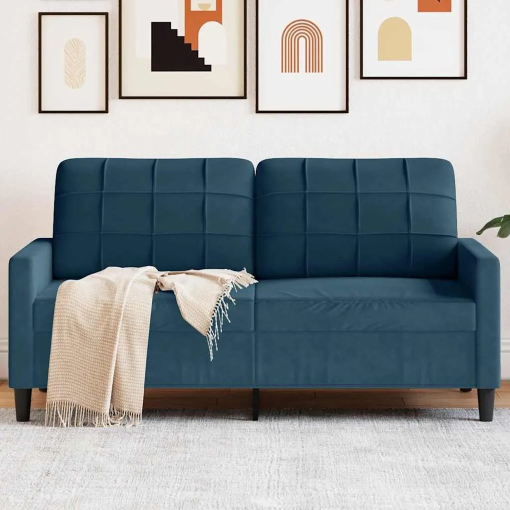 4007633 vidaXL 2-местен диван, син, 140 см, кадифе