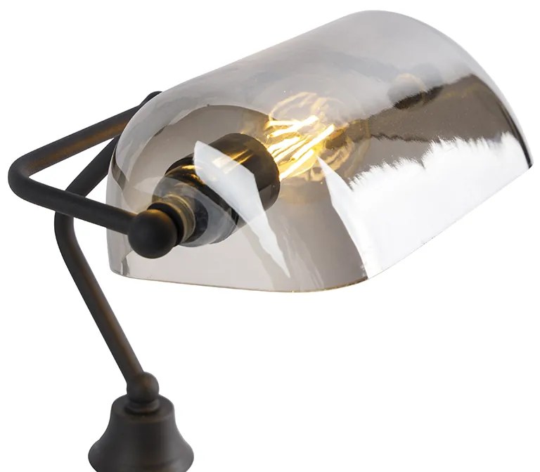 Класическа нотариална лампа черна с опушено огледално стъкло - Banker