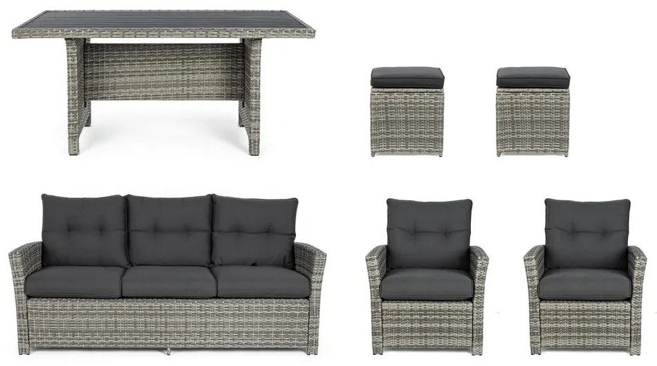 Сив градински комплект от за отдих от изкуствен ратан за 6 Ariel – Bizzotto
