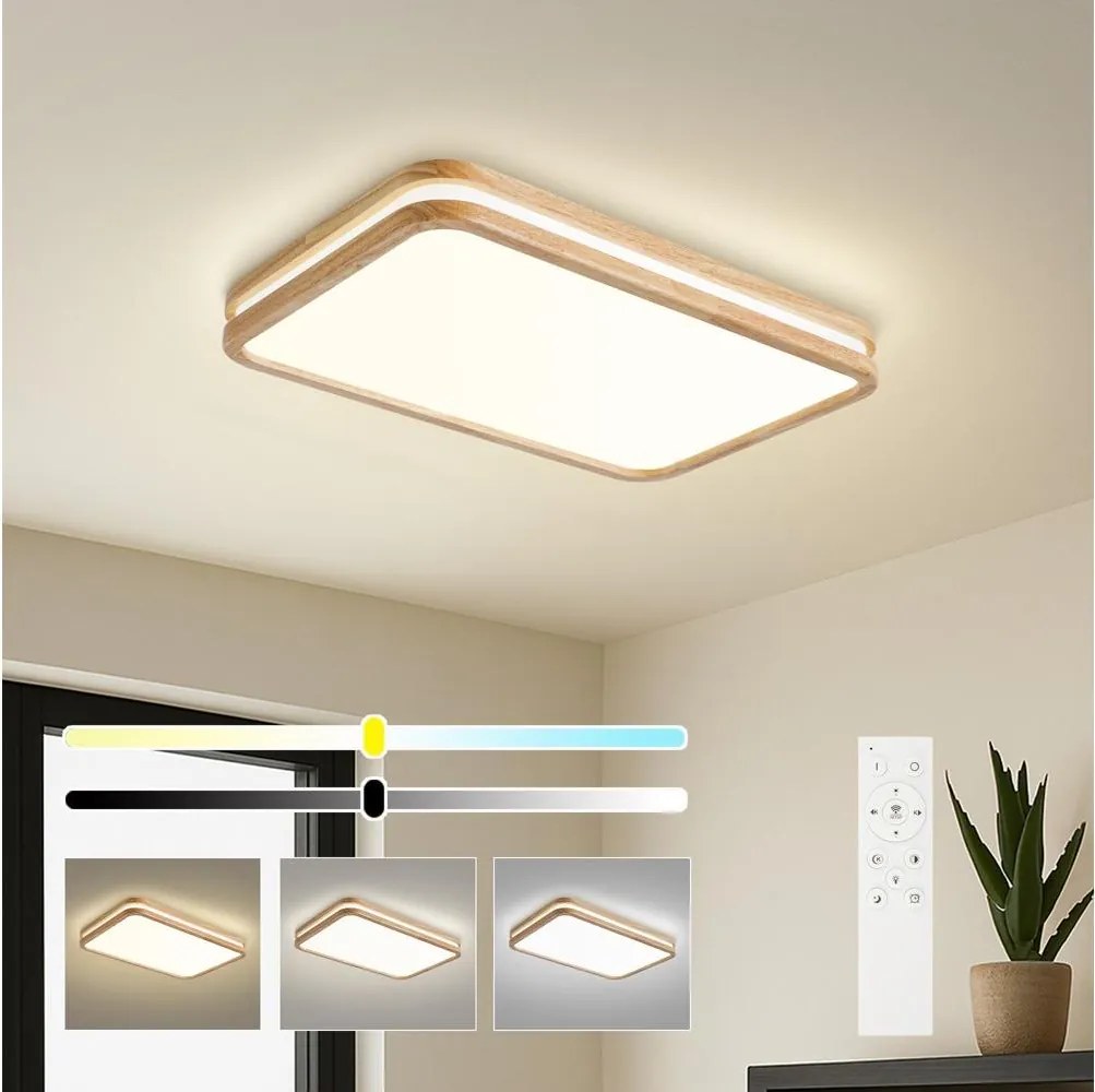 Brilagi - LED осветително тяло MOLINA SQUARE LED/54W/230V с възможност за димиране, дъб, 60x40 cm + дистанционно управление