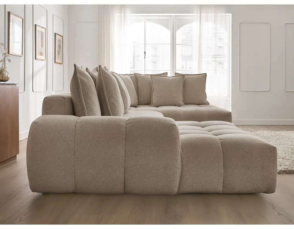 Кафяво-сив шенилов сгъваем/с място за съхранение ъглов диван (десен ъгъл/U форма) Everest – Bobochic Paris