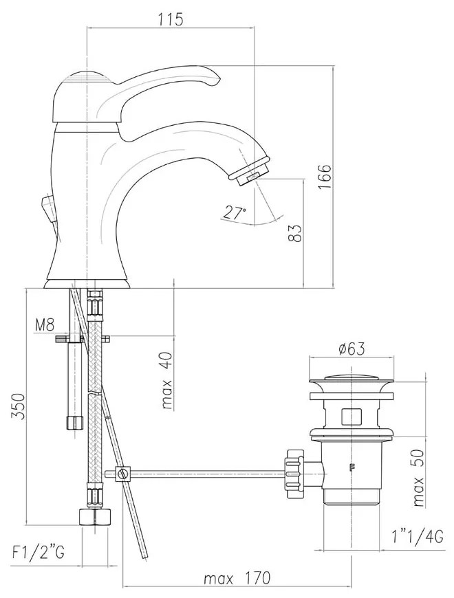 Стояща батерия за мивка в сребрист цвят Kirké – Sapho