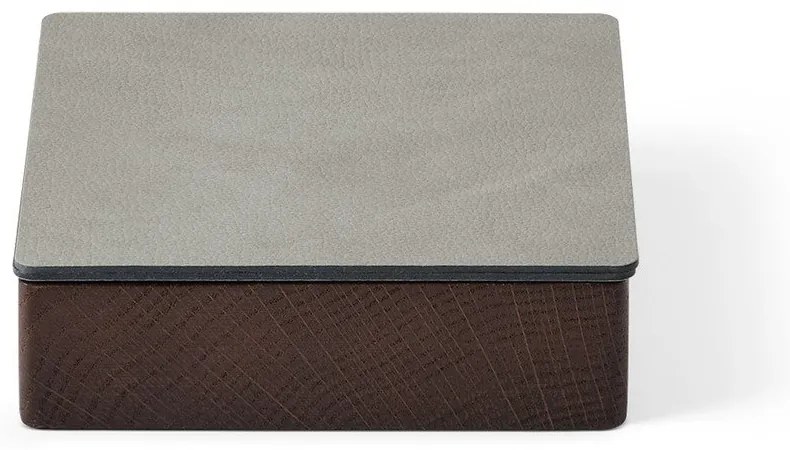 Дървена декоративна кутия за съхранение от еко кожа с капак в светлосив и кафяв цвят 11x11x3,5 cm Square Nupo – LIND DNA