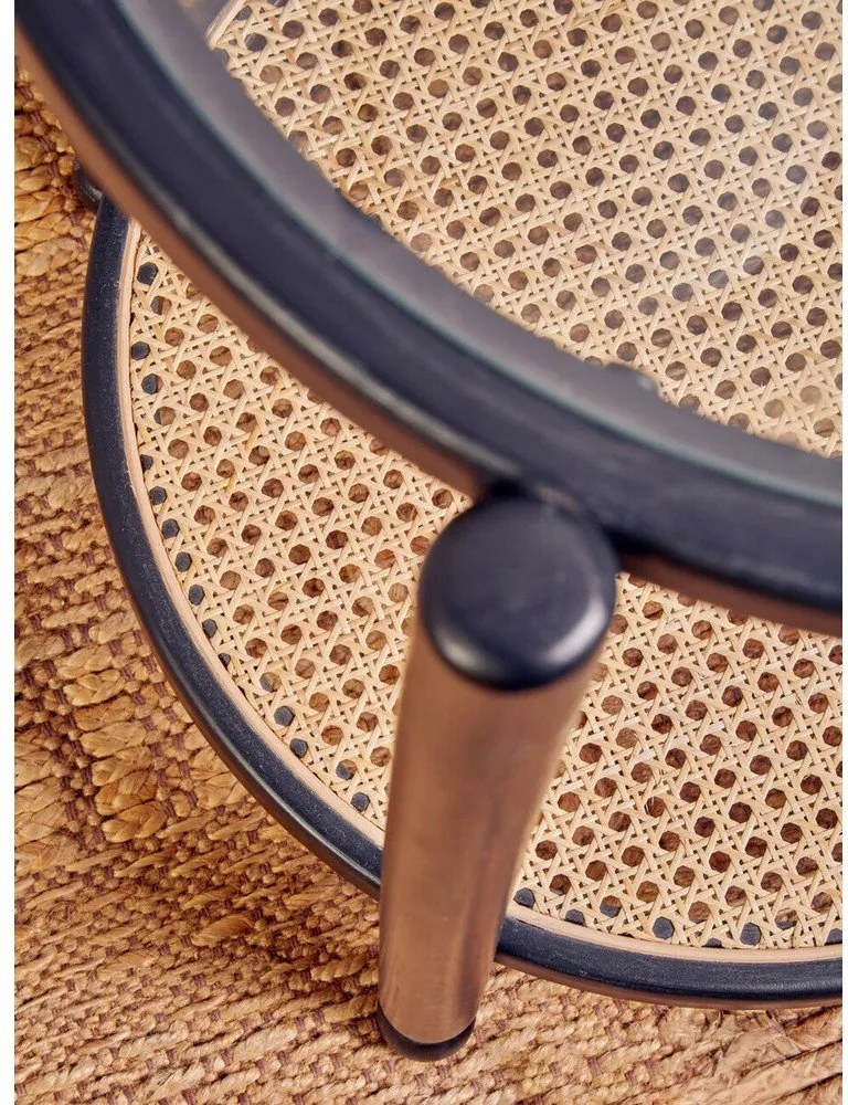 Черна/в естествен цвят конзолна маса със стъклен плот 49x100 cm Cebu – Premier Housewares