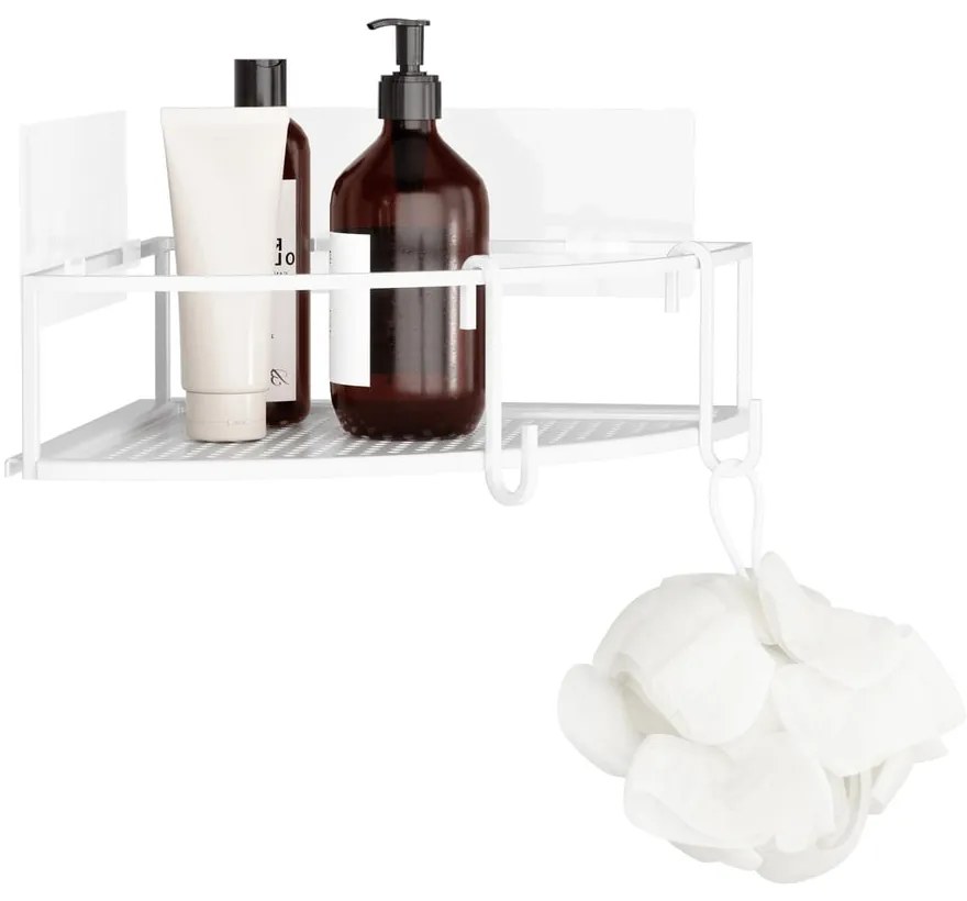 Бели ъглови самоносещи стоманени рафтове за баня 2 бр. Cubiko - Umbra