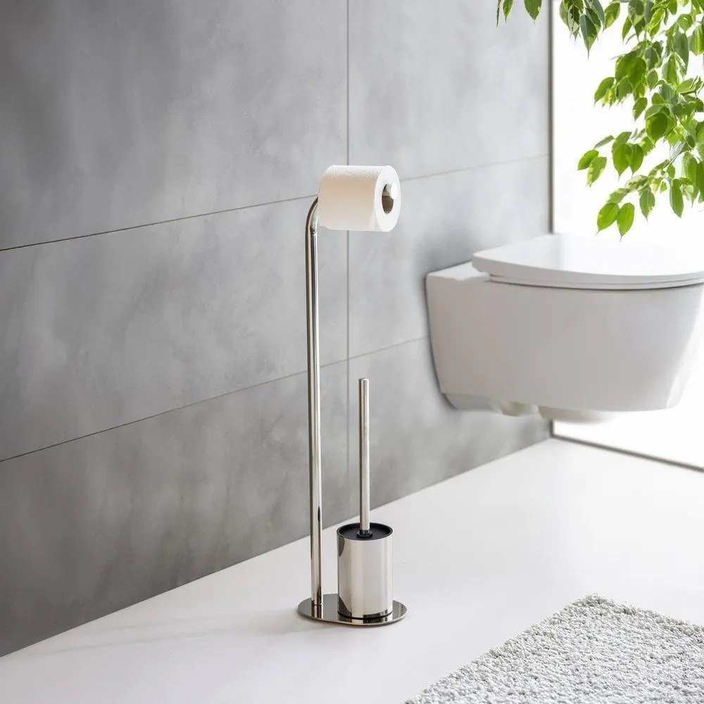 Стойка за тоалетна хартия четка за тоалетна от неръждаема стомана в блестящо сребрист цвят Levante – Wenko