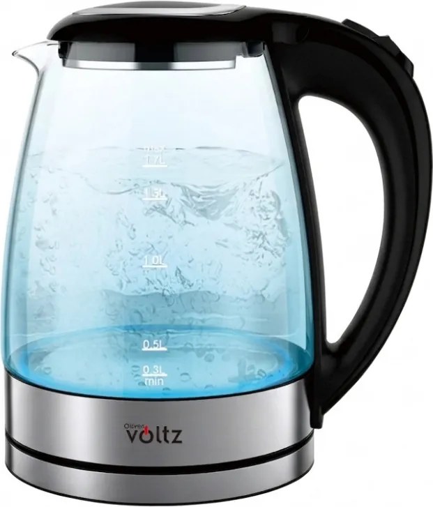 Електрическа кана Oliver Voltz OV51230AD, 1500W, 1.8 л, Стъклен корпус, 360° основа, Инокс/черен