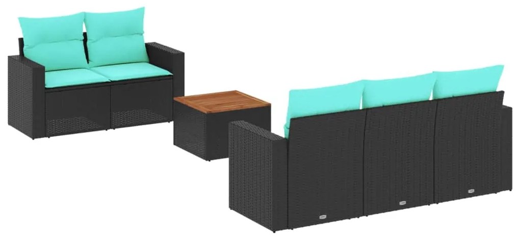 3256337 vidaXL Градински комплект диван с възглавници 6 части черен полиратан