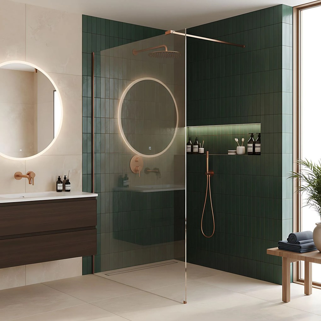Параван за душ Rea Flexi Transparent / Brush Copper 70