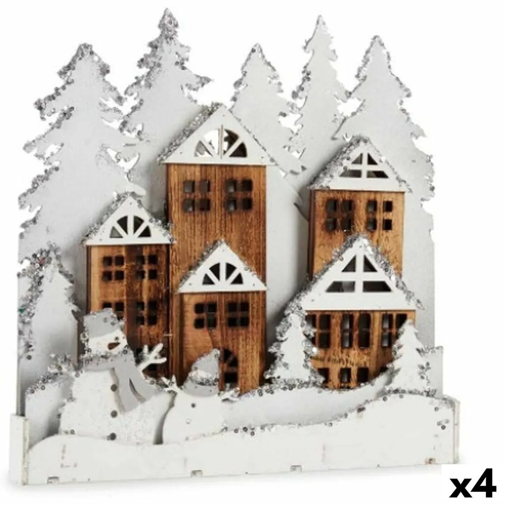 Декоративна фигурка Светлина Селище Бял Кафяв Дървен 44 x 44,7 x 6 cm (4 броя)