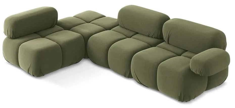 Светлозелен кадифен модулен ъглов диван (ляв ъгъл) Lokua – Makamii