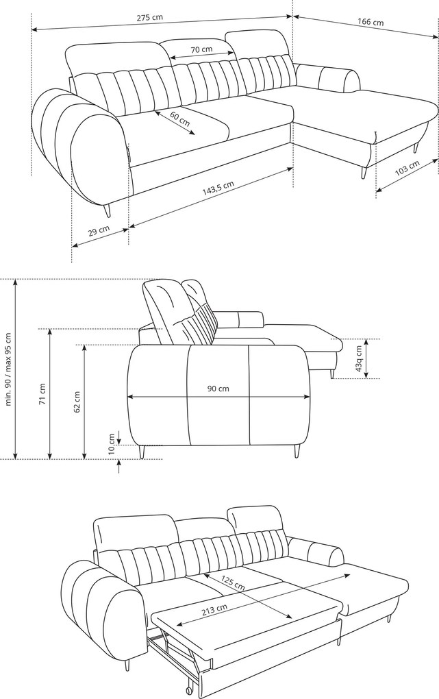 Ъглов диван Blanc-Кремав-Ляво