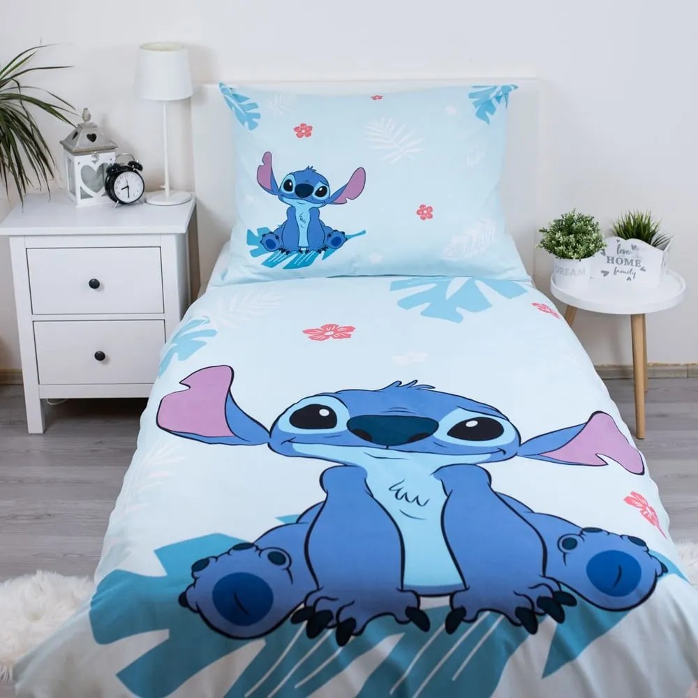 Синьо единично памучно детско спално бельо 140x200 cm Lilo and Stitch "Blue" – Jerry Fabrics