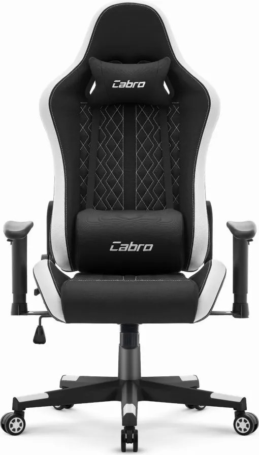 Геймърски стол CABRO C508 с облегалка, регулируема на 180°, и 2D подлакътници, с максимална товароносимост до 150 кг, в черно и бяло