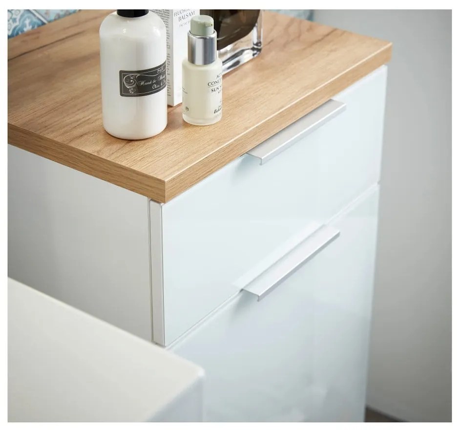 Дъбов нисък шкаф за баня в бял\естествен цвят 39x86 cm Pescara - Germania