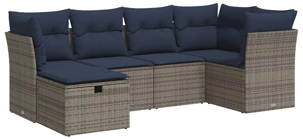 3325287 vidaXL Градински диван с възглавници, 6 части, полиратан, сив