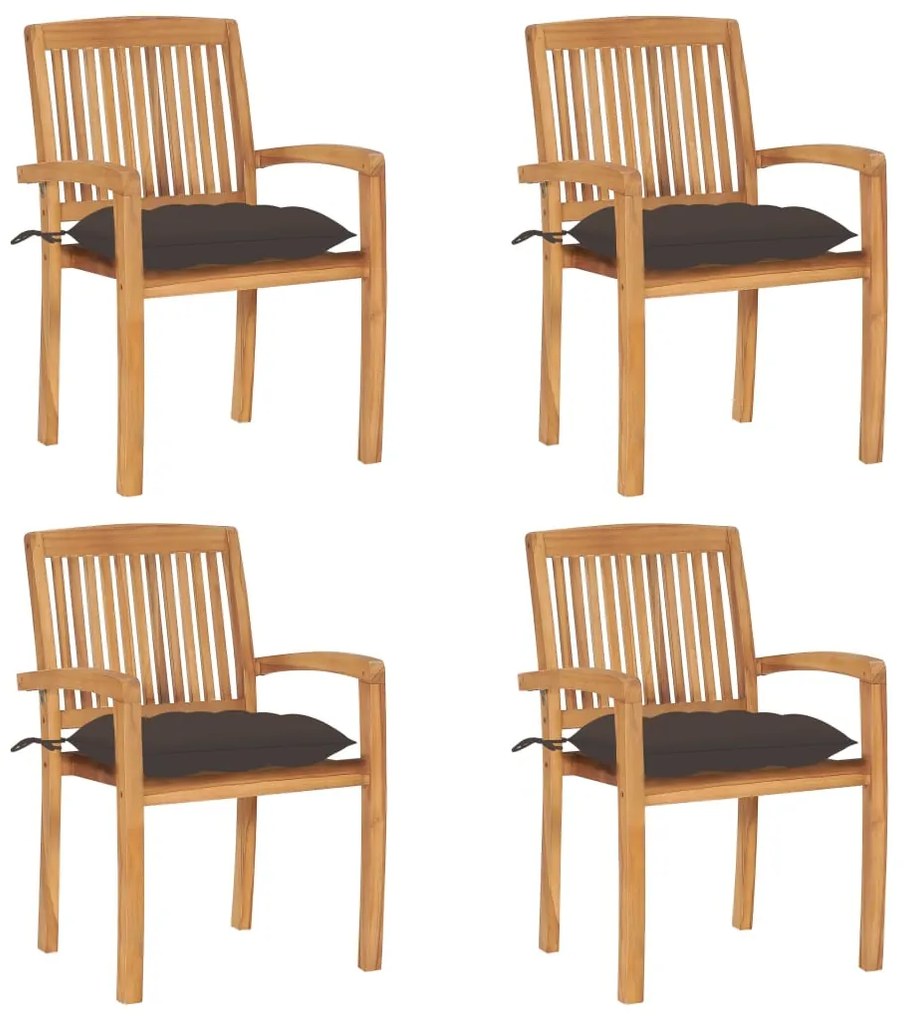 3073263 vidaXL Стифиращи градински столове с възглавници 4 бр тик масив