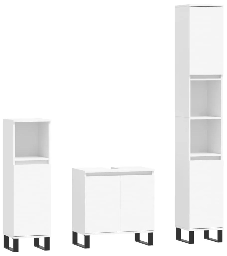 3187797 vidaXL Комплект мебели за баня от 3 части, бял, инженерно дърво