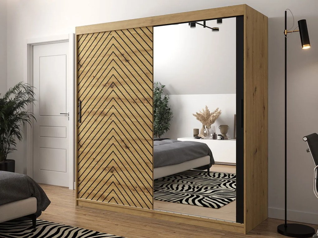 Плъзгащ се гардероб Jodelka с Огледало-Artisan-Mauro-Дължина: 200 cm