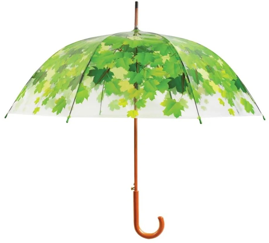 Прозрачен ветроустойчив чадър за блясък със зелени детайли Ambiance Birdcage Leaf, ⌀ 92,5 cm - Esschert Design