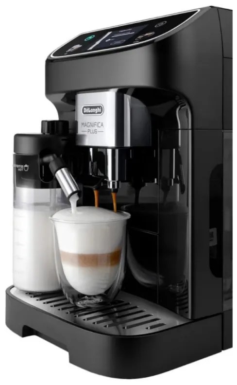 Кафеавтомат DeLonghi Magnifica PLUS ECAM 320.60.B, 1450W, 15 bar, 1.8l, 15 програми, 13 нива на смилане, TFT тъчскрийн, LatteCrema Hot, Опция за кафе на зърна, Черен