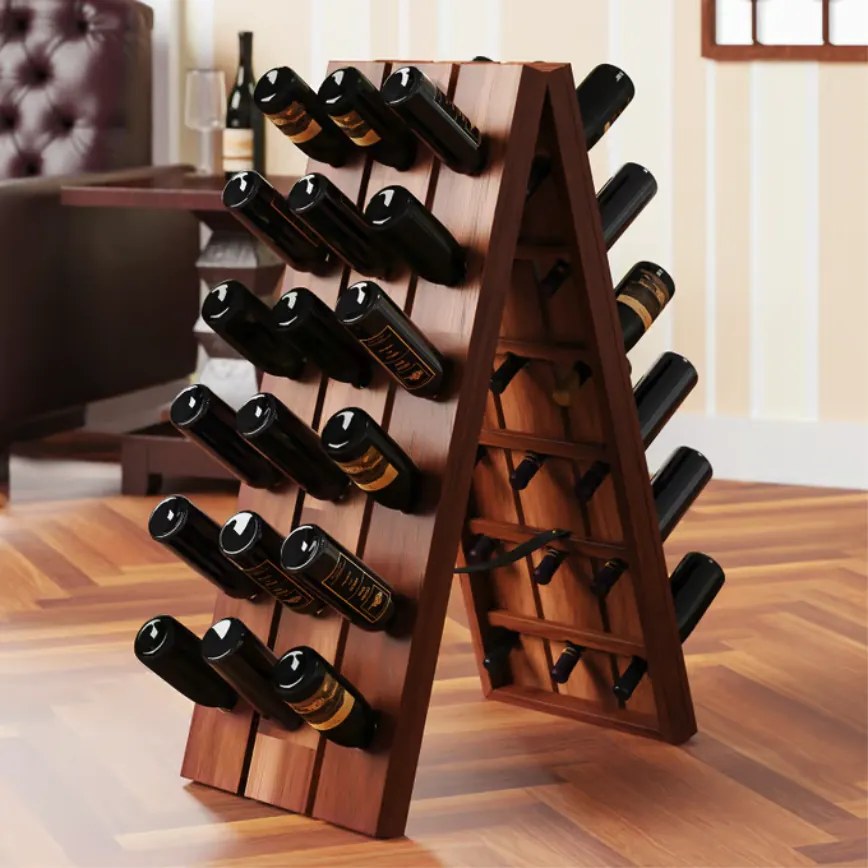 Сгъваема дървена стойка за вино от акациева дървесина за 36 бутилки