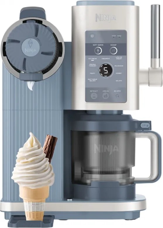 Машина за сладолед 13-в-1 Ninja CREAMi Scoop & Swirl™ NC702EU, 800W, 13 програми, 3-степенен лост за фунийки, CreamiFit, Creamify, 2 купички 473 мл, Персонализация, Син/Сив