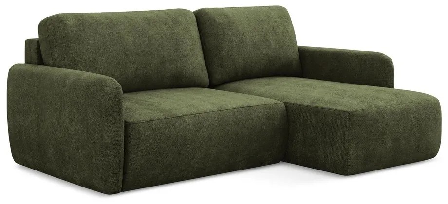 Зелен шенилов разтегателен ъглов диван с място за съхранение (десен ъгъл) Lilo – Makamii
