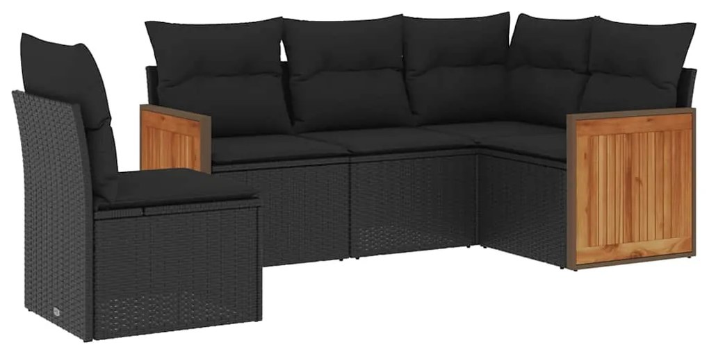 3260053 vidaXL Градински комплект с възглавници, 5 части, черен полиратан