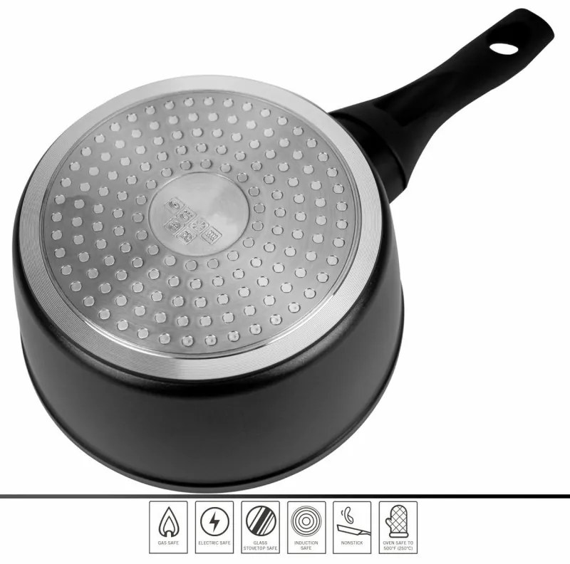 Касерола с капак Royalty Line RL-FSN20, 20 см, 2.1 л, Гранитно покритие, Индукция, Черен