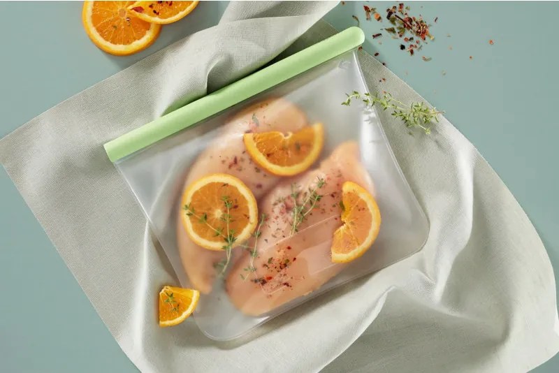 Торбичка за съхранение и замразяване Lekue 1010206, 21.5x18.5 см, 1 л, Платинен силикон, -20°C/+80°C, Зелен