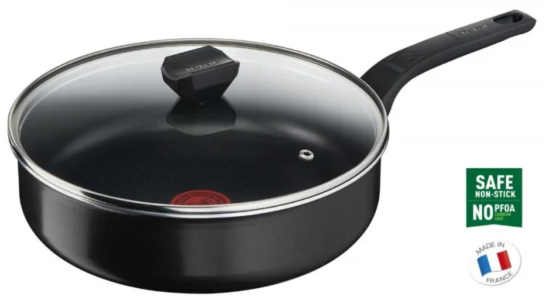 Тиган Tefal B5673253 C24 LENA SIMPLY CLEAN, 24 см, Незалепващо покритие, Стъклен капак, Без PFOA, Черен