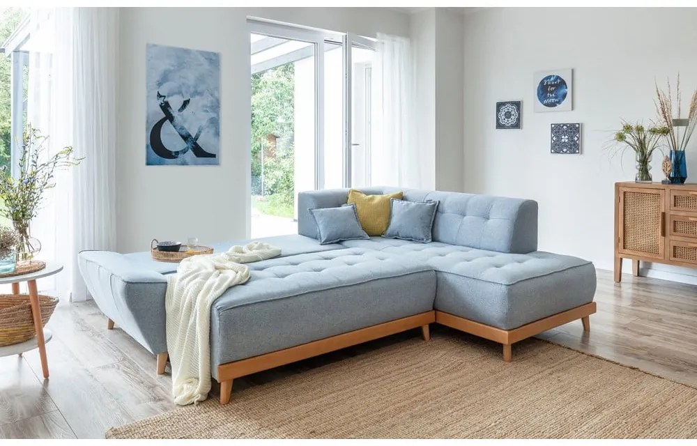 Светлосин ъглов разтегателен диван десен ъгъл Dazzling Daisy - Miuform