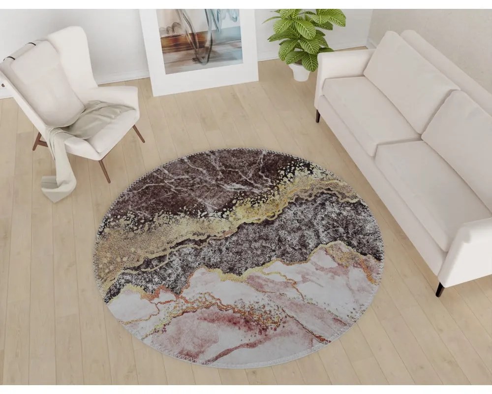 Миещ се кръгъл килим в кафяво-златисто ø 80 cm - Vitaus