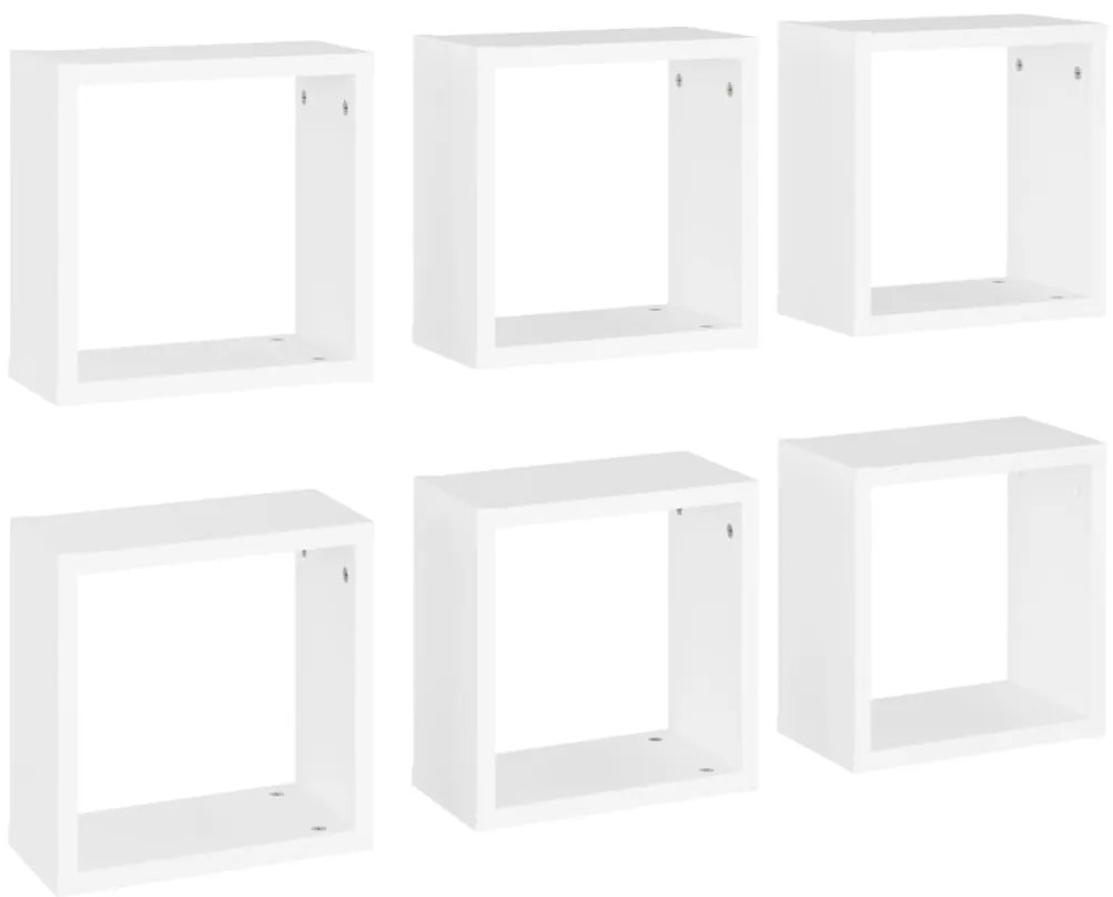 807000 vidaXL Стенни кубични рафтове, 6 бр, бели, 30x15x30 см