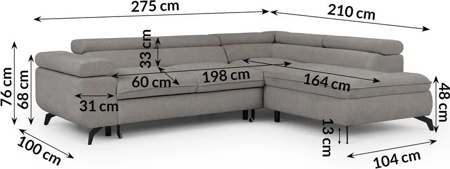 Светлосив шенилов ъглов диван (десен ъгъл L форма) Marbeya – Ropez