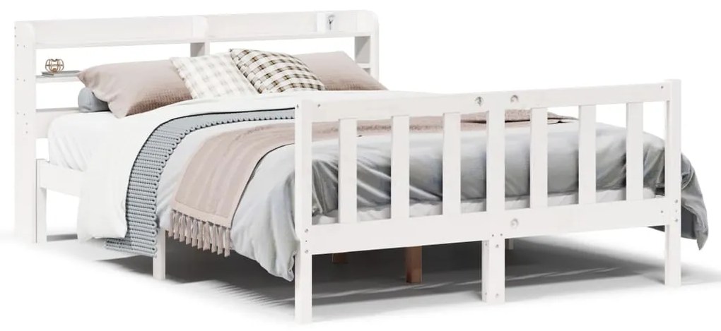 3306571 vidaXL Рамка за легло без матрак, бял, 135x190 см, бор масив