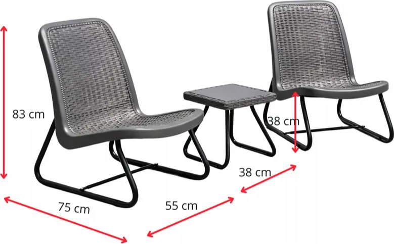 Градинско обзавеждане за балкон сиво - комплект 2 стола + маса