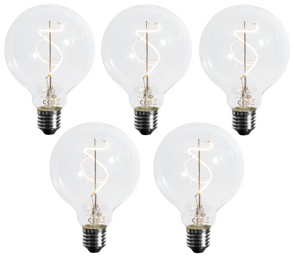 Комплект от 5 димируеми LED спирални филаментни крушки E27 G95 4W 270LM 2700K