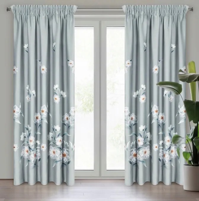 Сива затъмняваща завеса с принт на цветя Ширина: 140 см | Дължина: 270 см