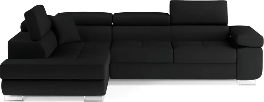Черен разтегателен ъглов диван с място за съхранение (ляв ъгъл L форма) Anton – ELTAP