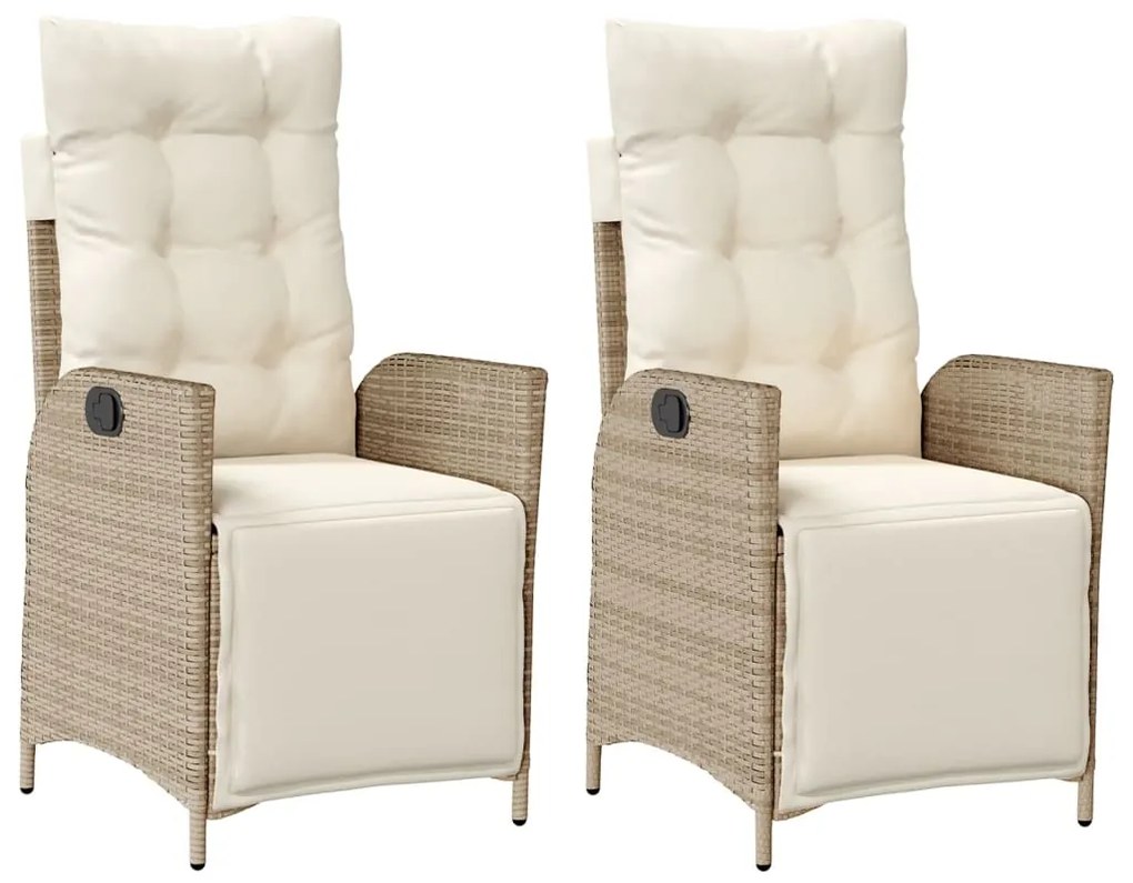 365292 vidaXL Накланящи градински столове с подложка 2 бр, бежов, полиратан