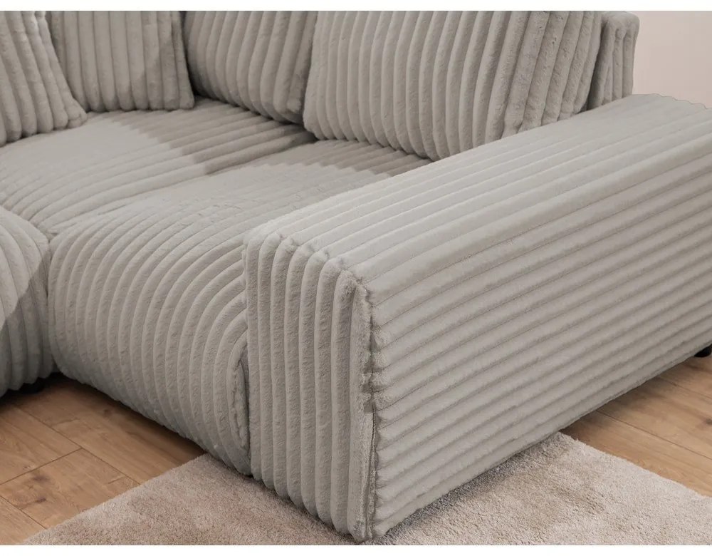 Светлосив ъглов диван от рипсено кадифе (десен ъгъл/U форма) Justin – Ropez