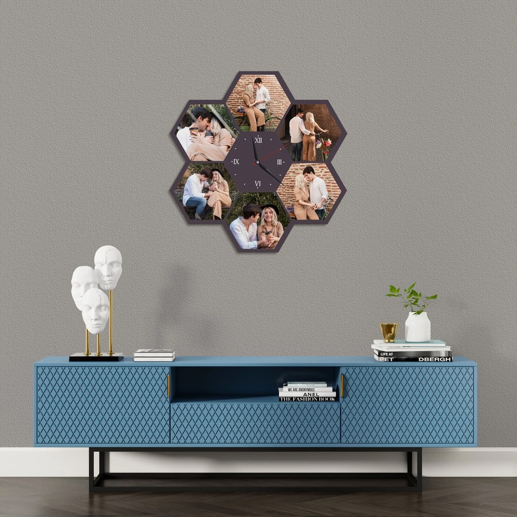 Дървен часовник с 6 ваши снимки